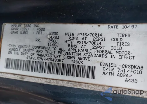 1998 Toyota Tacoma Xtracab z USA, uszkodzony, nr VIN 4TAVL52N7WZ049067